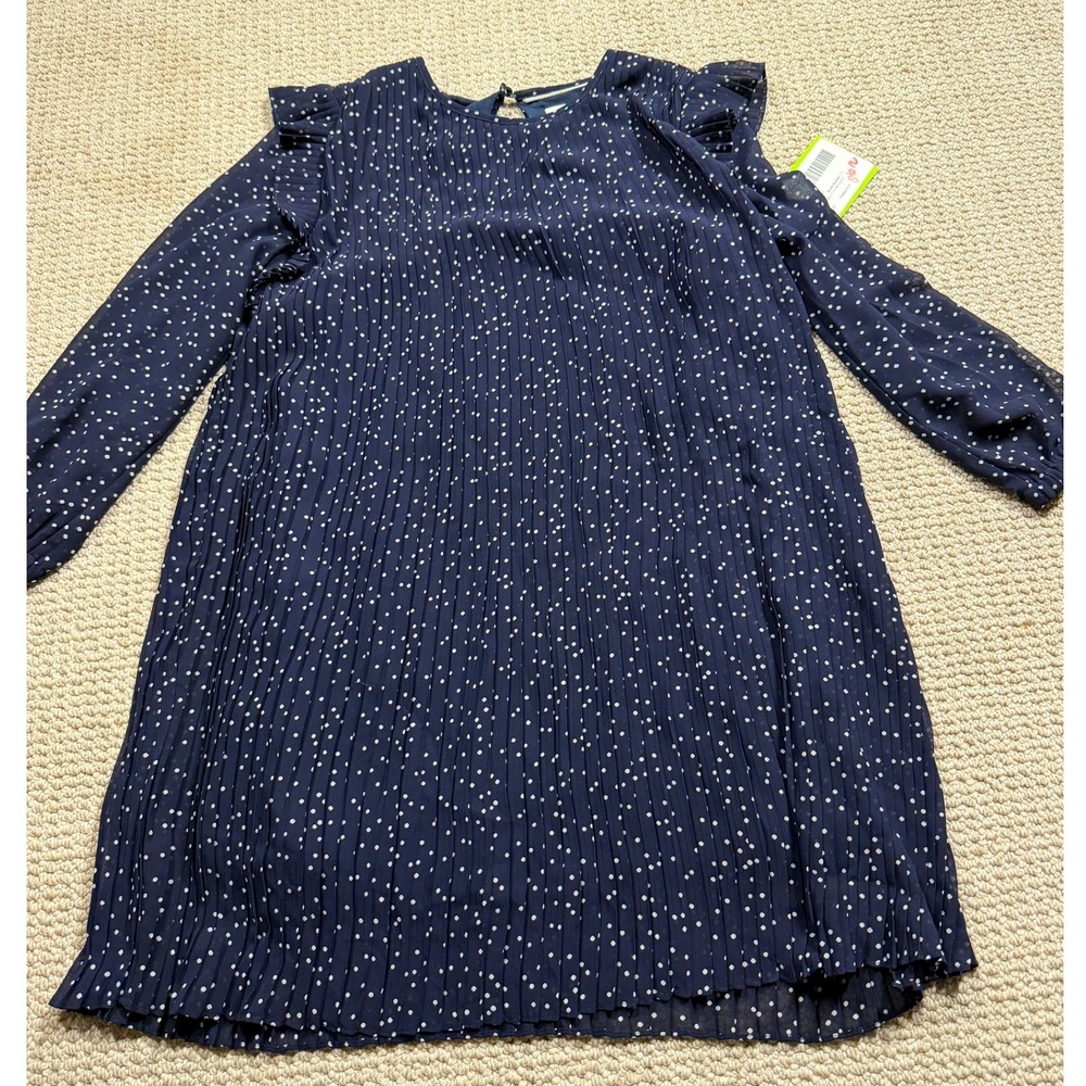 Vineyard Vines‎ Kids Dress Girls Medium Blue Polkadots Ruffled Chiffon Pleated